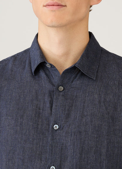 Mens Linen Shirt In Navy Melange Msht2106 Buag