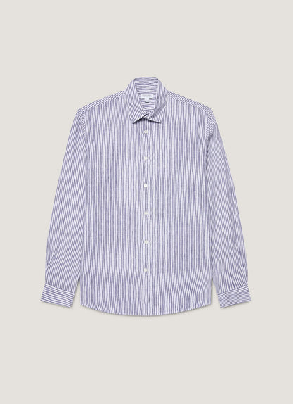 Men S Linen Long Sleeve Shirt In Navy White Linen Stripe Msht2061 Stib