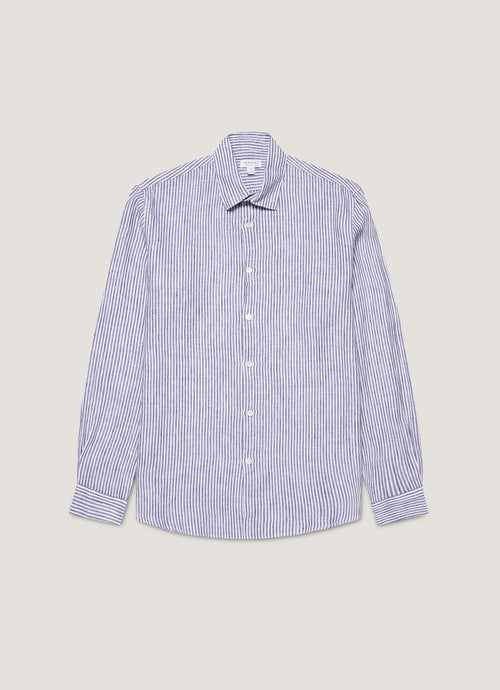 Mens Linen Shirt In White Navy Msht2106 Stoa