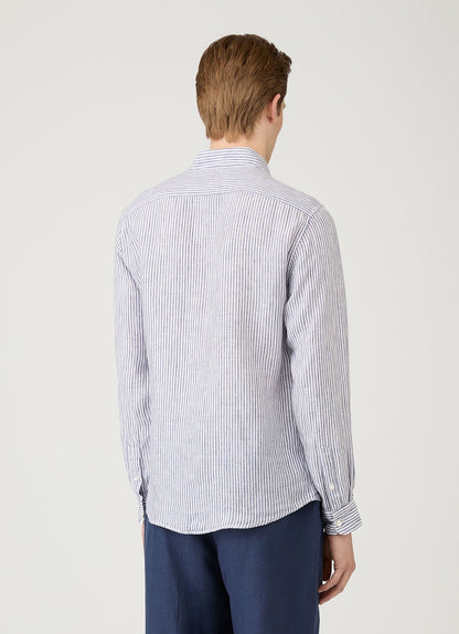 Mens Linen Shirt In White Navy Msht2106 Stoa