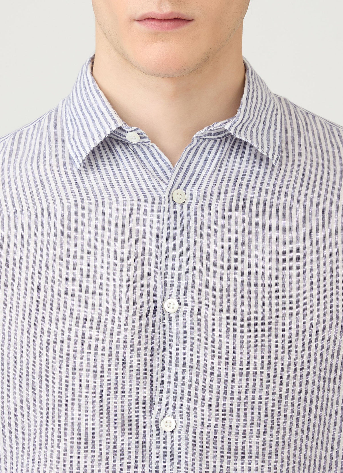 Men S Linen Long Sleeve Shirt In Navy White Linen Stripe Msht2061 Stib