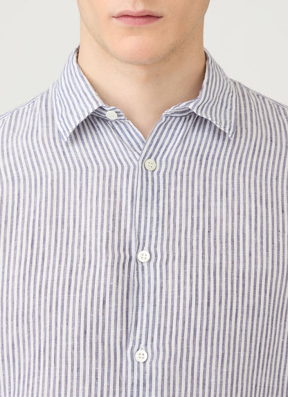 Mens Linen Shirt In White Navy Msht2106 Stoa