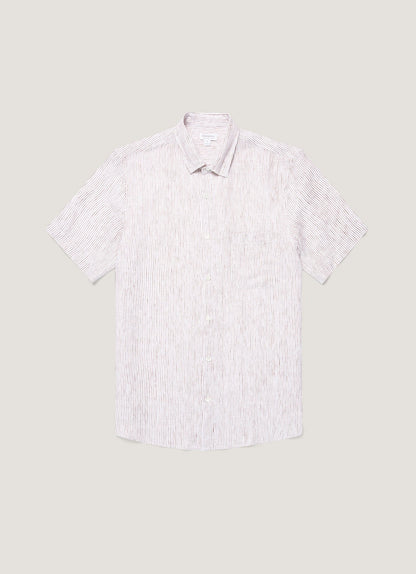 Mens Short Sleeve Linen Shirt In White Dark Chocolate Msht2119 Stok