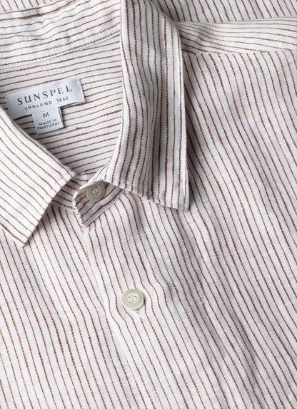 Mens Short Sleeve Linen Shirt In White Dark Chocolate Msht2119 Stok
