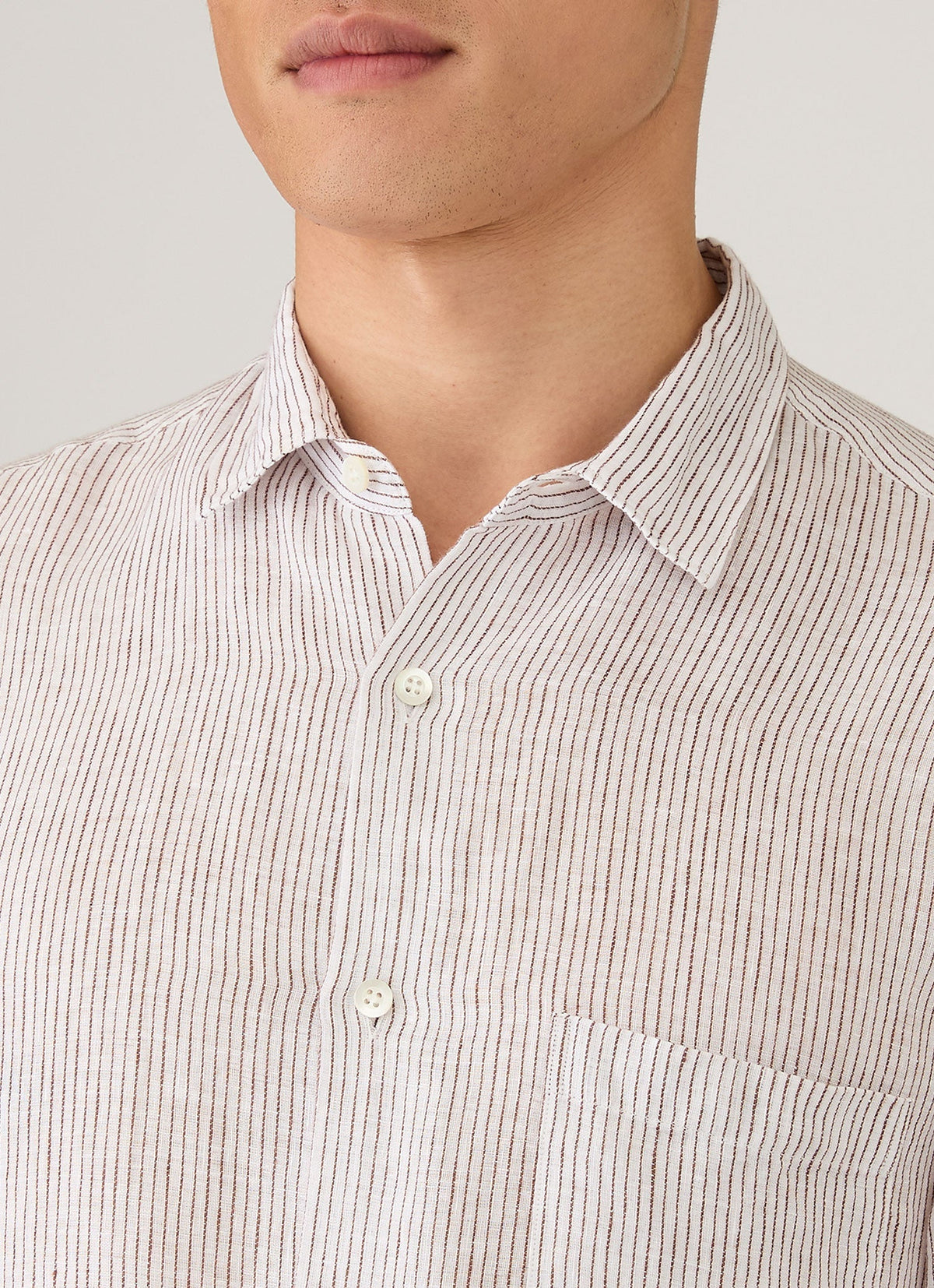 Mens Short Sleeve Linen Shirt In White Dark Chocolate Msht2119 Stok