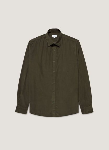 Mens Fine Cord Shirt In Dark Green Msht2130 Gnin