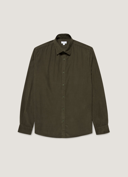 Mens Fine Cord Shirt In Dark Green Msht2130 Gnin
