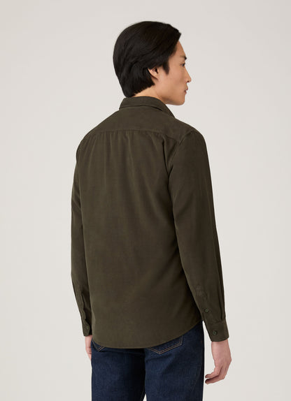 Mens Fine Cord Shirt In Dark Green Msht2130 Gnin