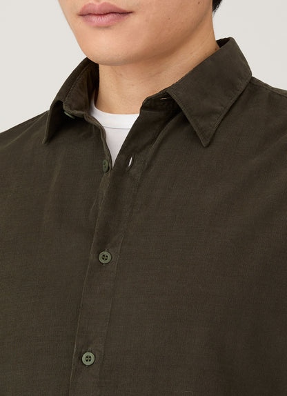 Mens Fine Cord Shirt In Dark Green Msht2130 Gnin