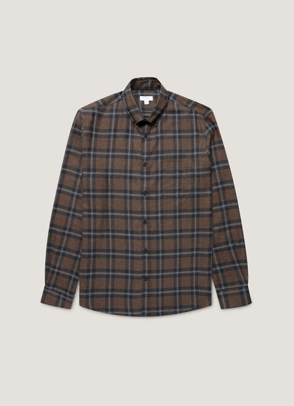 Mens Button Down Flannel Shirt In Bark Check Msht2131C Brgg