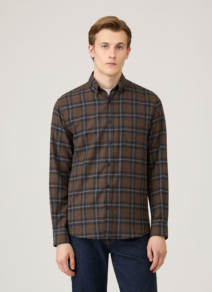 Mens Button Down Flannel Shirt In Bark Check Msht2131C Brgg