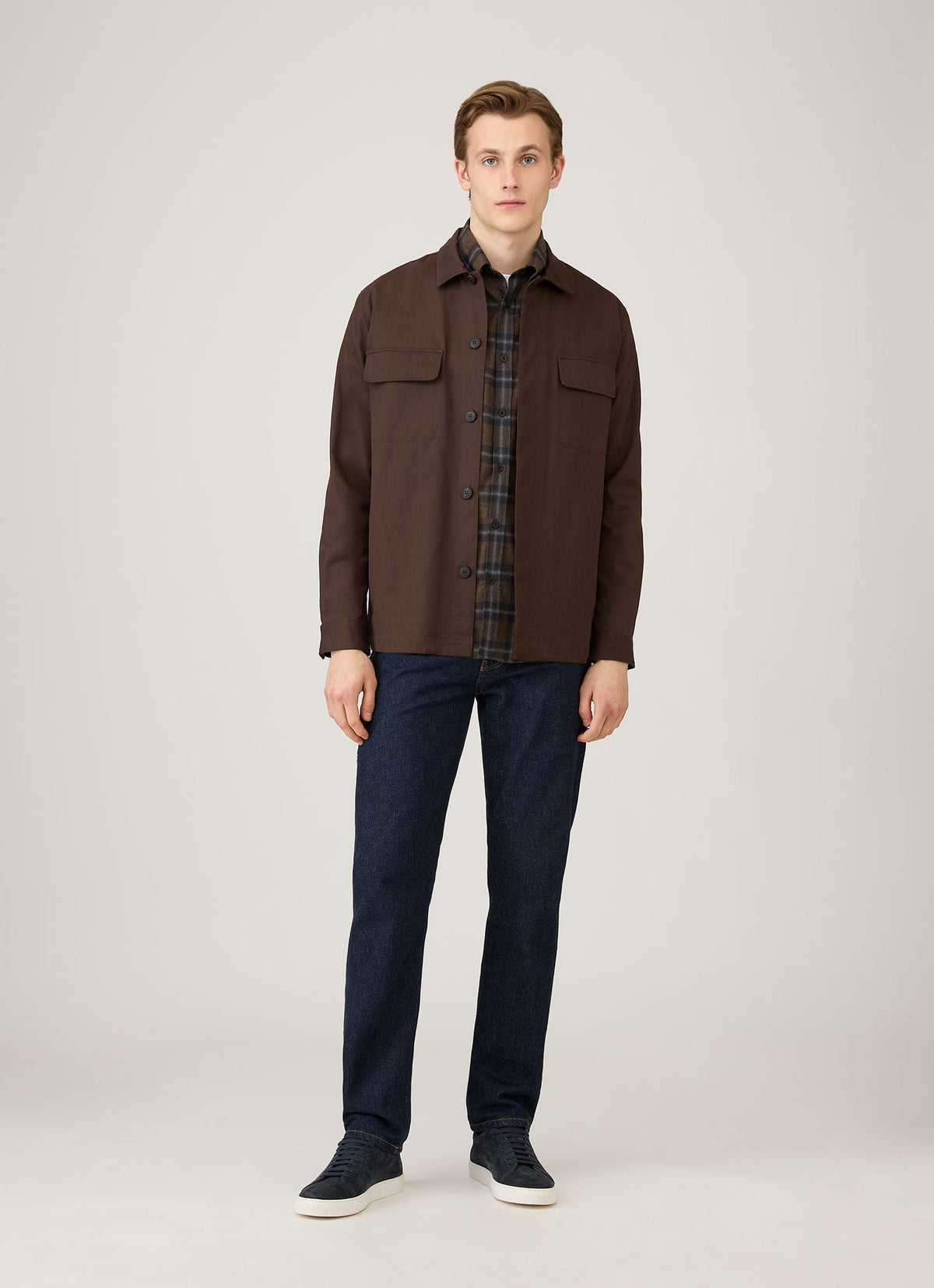 Mens Button Down Flannel Shirt In Bark Check Msht2131C Brgg