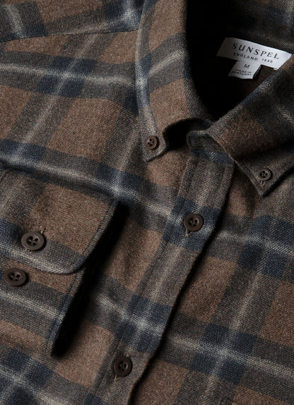 Mens Button Down Flannel Shirt In Bark Check Msht2131C Brgg