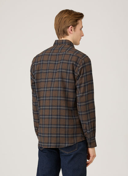 Mens Button Down Flannel Shirt In Bark Check Msht2131C Brgg