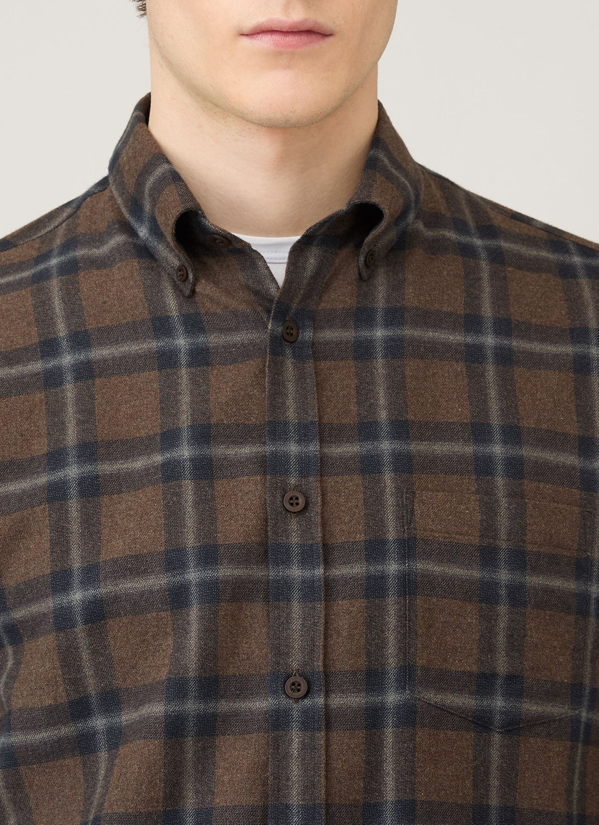 Mens Button Down Flannel Shirt In Bark Check Msht2131C Brgg