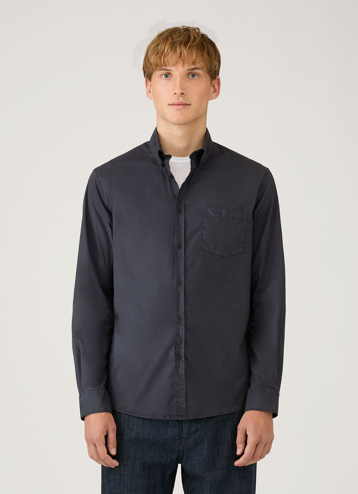 Mens Button Down Poplin Shirt In Navy Msht2148 Buaa