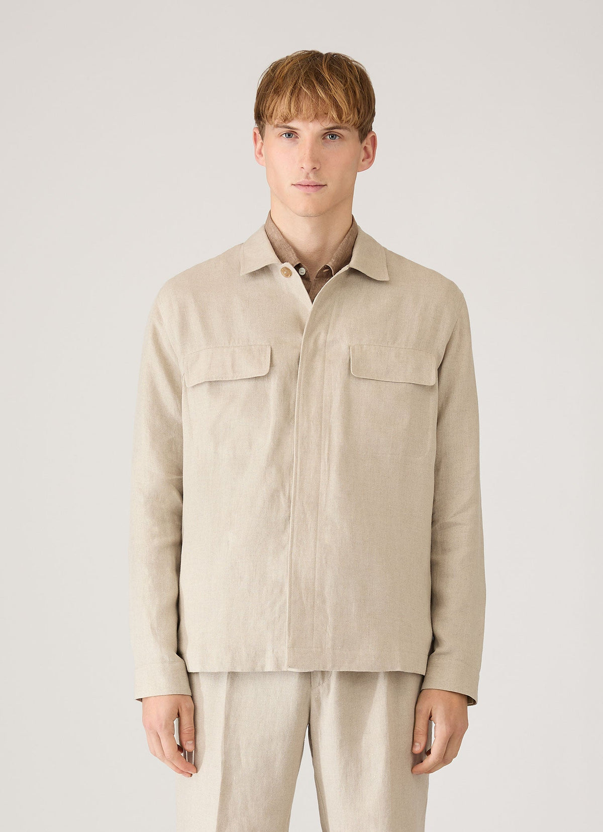 Mens Linen Overshirt In Sand Msht2152 Brbd