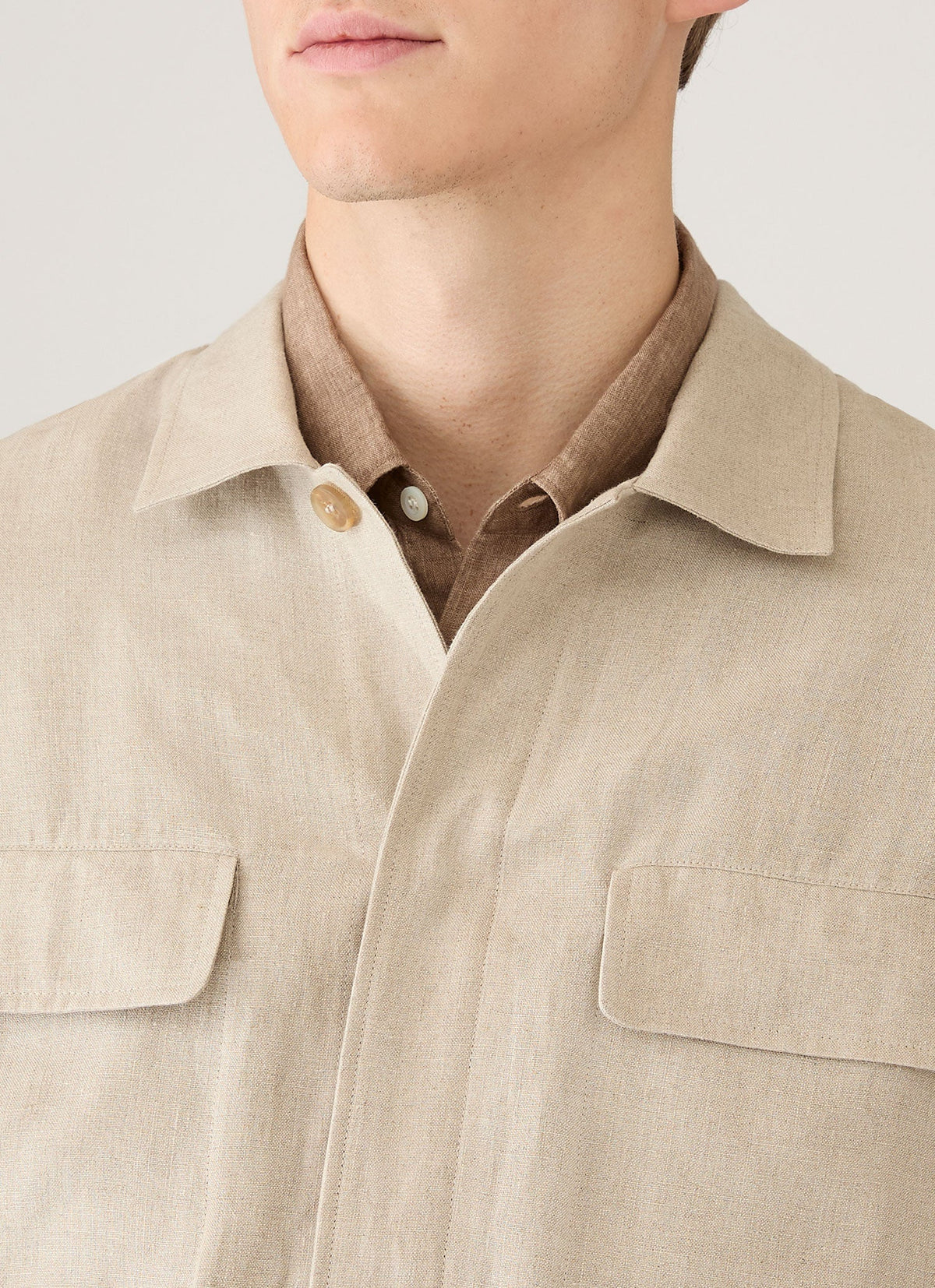Mens Linen Overshirt In Sand Msht2152 Brbd