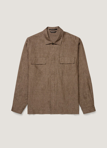 Mens Linen Overshirt In Dark Walnut Msht2152 Brgw