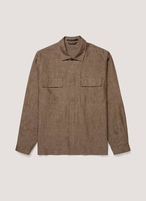 Mens Linen Overshirt In Dark Walnut Msht2152 Brgw