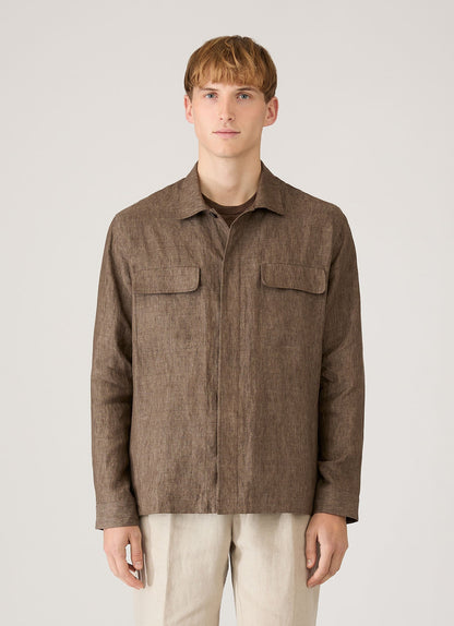 Mens Linen Overshirt In Dark Walnut Msht2152 Brgw