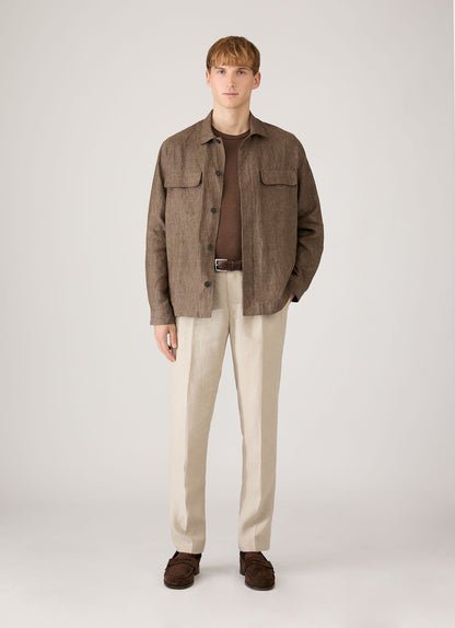 Mens Linen Overshirt In Dark Walnut Msht2152 Brgw