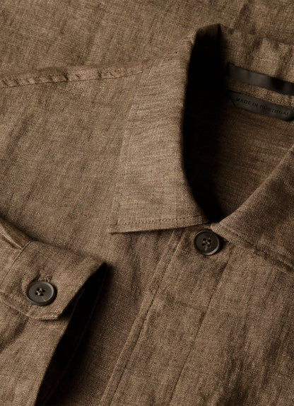 Mens Linen Overshirt In Dark Walnut Msht2152 Brgw