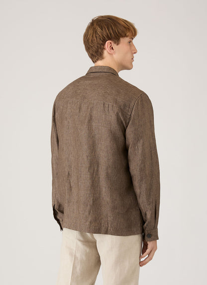 Mens Linen Overshirt In Dark Walnut Msht2152 Brgw