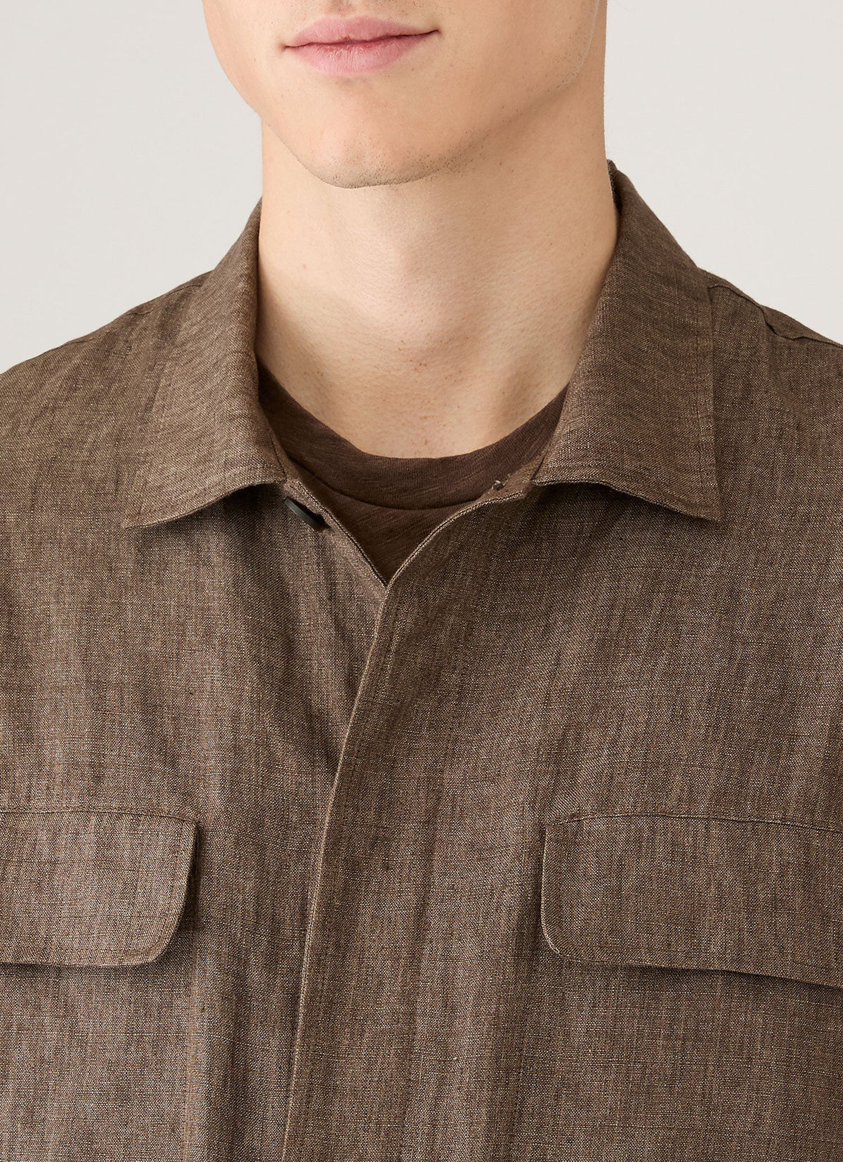 Mens Linen Overshirt In Dark Walnut Msht2152 Brgw