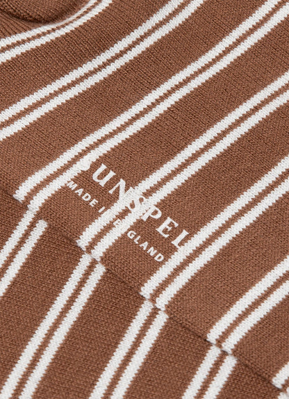 Mens Cotton Socks In Dark Sand Ecru Tramline Stripe Msoc9446 Stmh