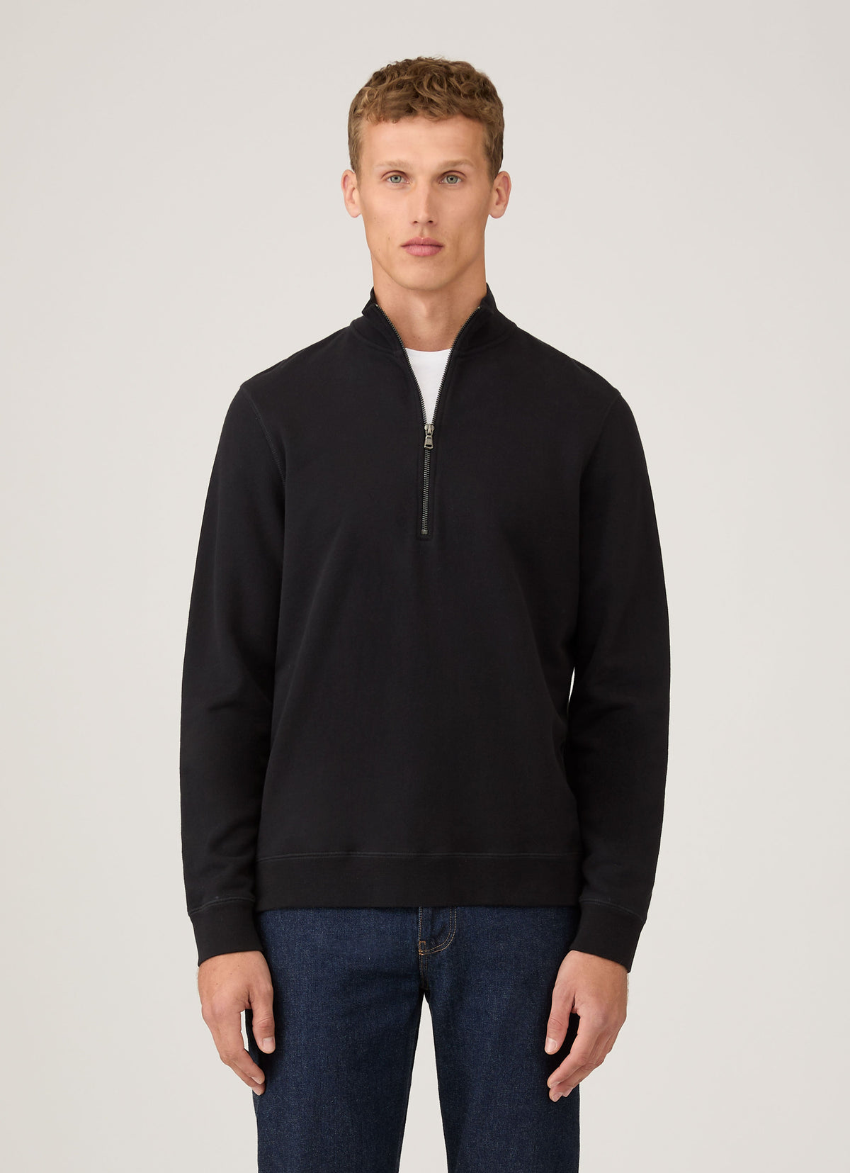 Mens Half Zip Loopback Sweatshirt In Black