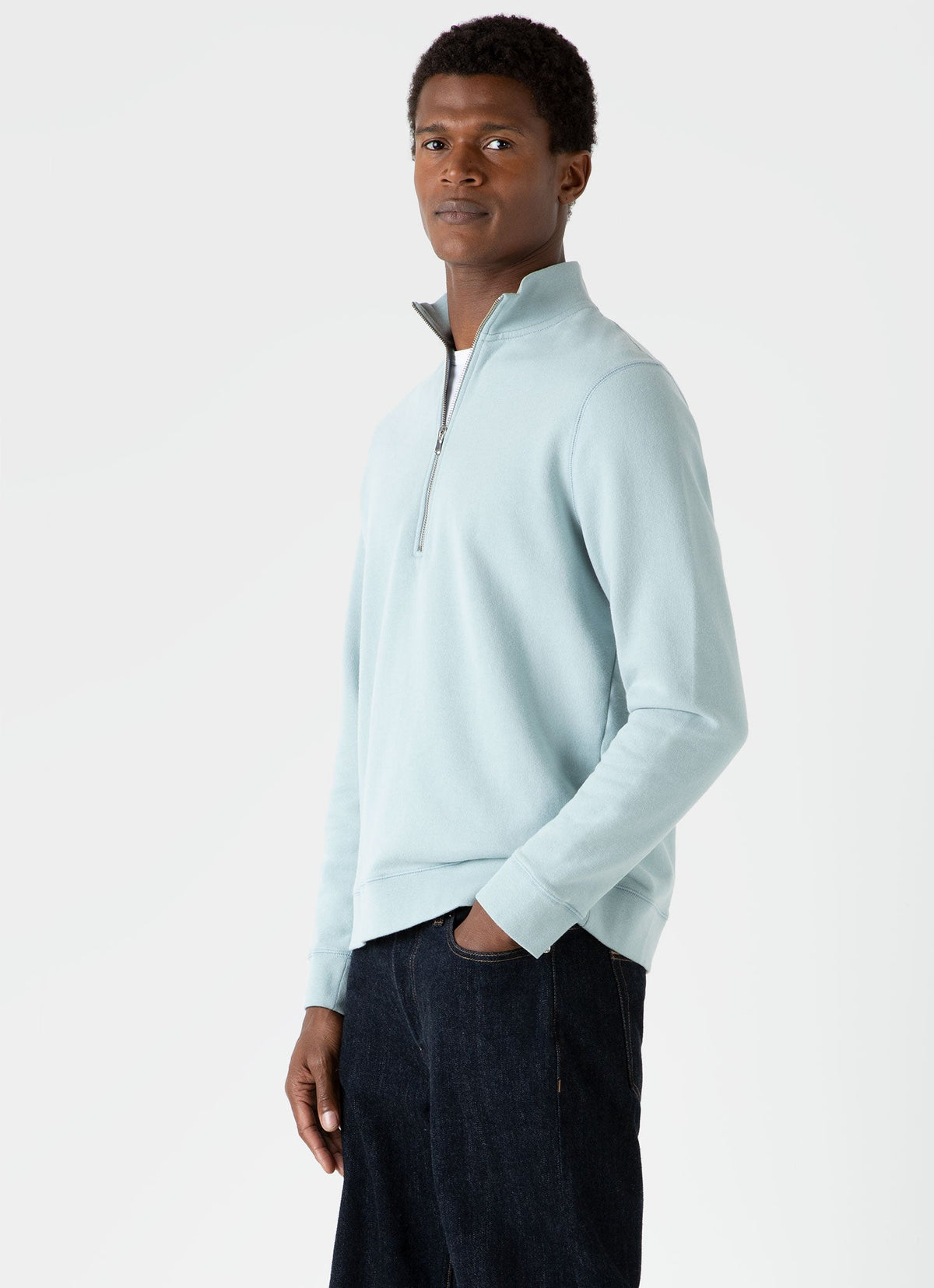 Mens Half Zip Loopback Sweatshirt In Blue Sage Mswe1546 Busy