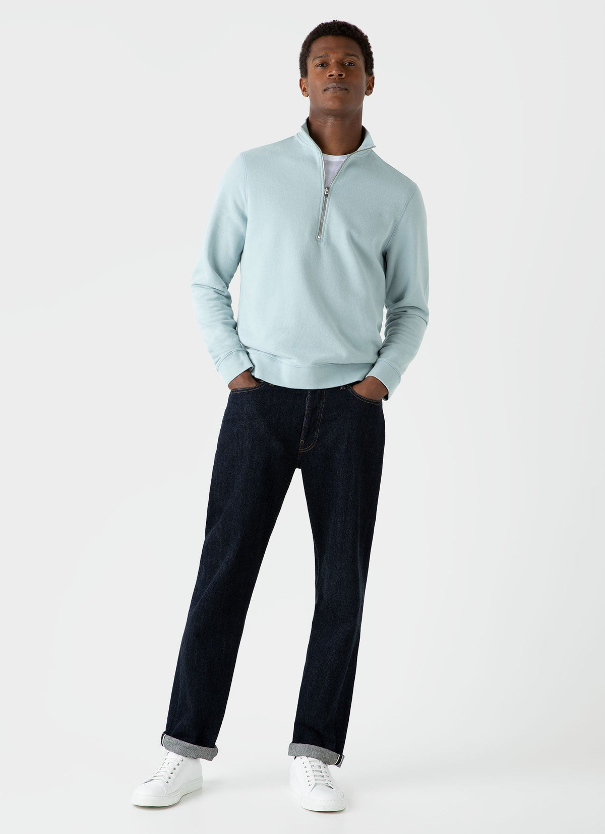 Mens Half Zip Loopback Sweatshirt In Blue Sage Mswe1546 Busy