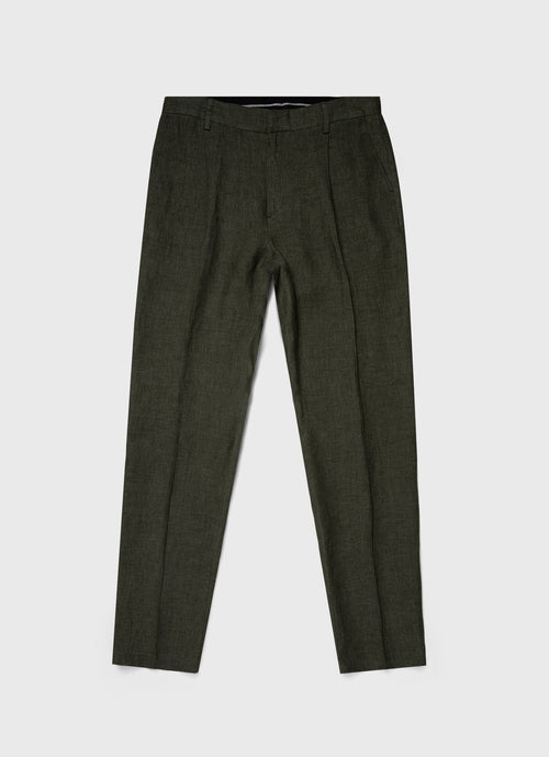 Mens Pleated Linen Trouser In Hunter Green Mtrs3049 Gngc
