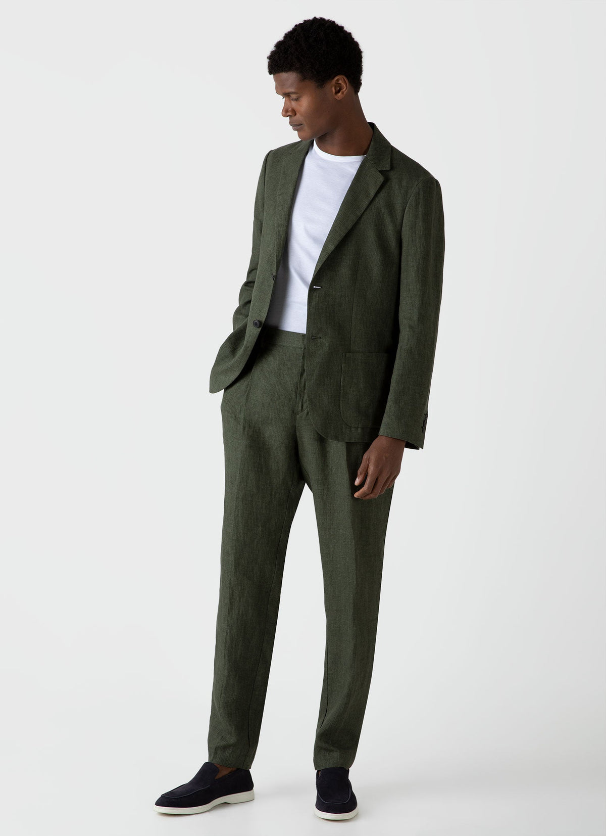 Mens Pleated Linen Trouser In Hunter Green Mtrs3049 Gngc