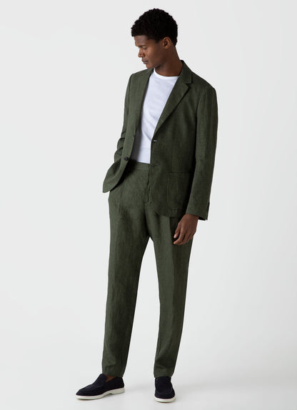Mens Pleated Linen Trouser In Hunter Green Mtrs3049 Gngc