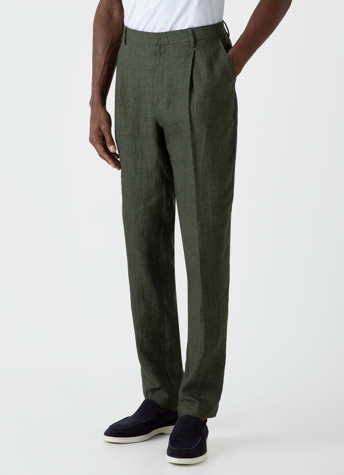 Mens Pleated Linen Trouser In Hunter Green Mtrs3049 Gngc