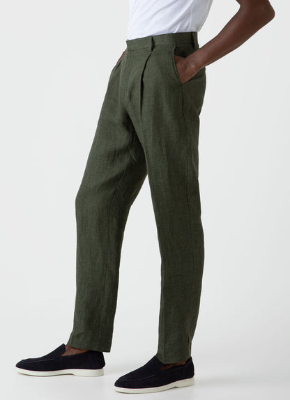 Mens Pleated Linen Trouser In Hunter Green Mtrs3049 Gngc