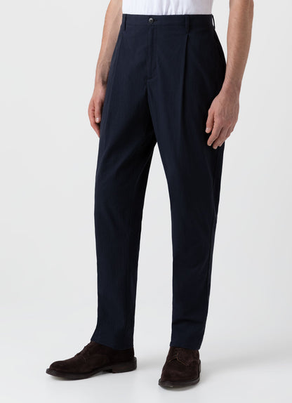 Men S Seersucker Pleat Trouser In Navy Mtrs3067 Buaa