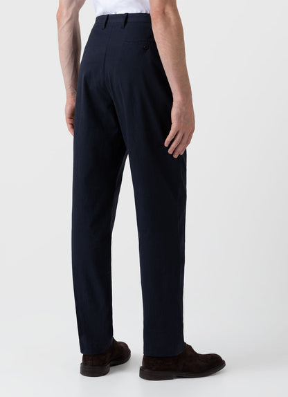 Men S Seersucker Pleat Trouser In Navy Mtrs3067 Buaa