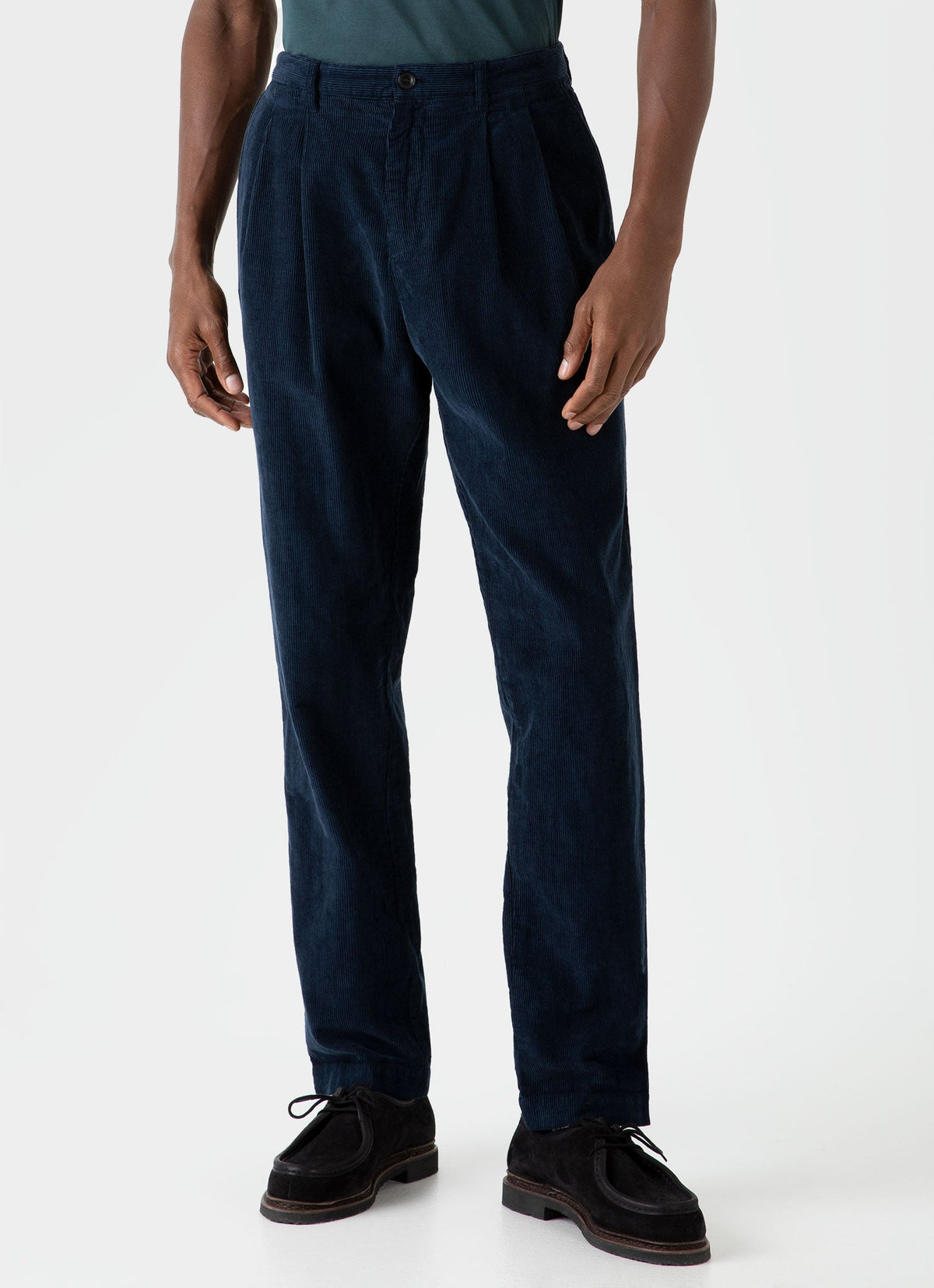 Mens Double Pleat Corduroy Trouser In Navy Mtrs3072 Buaa