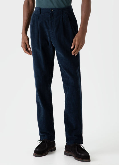 Mens Double Pleat Corduroy Trouser In Navy Mtrs3072 Buaa