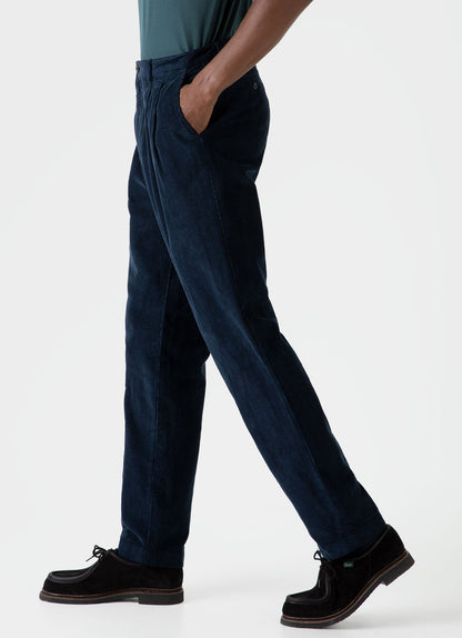 Mens Double Pleat Corduroy Trouser In Navy Mtrs3072 Buaa
