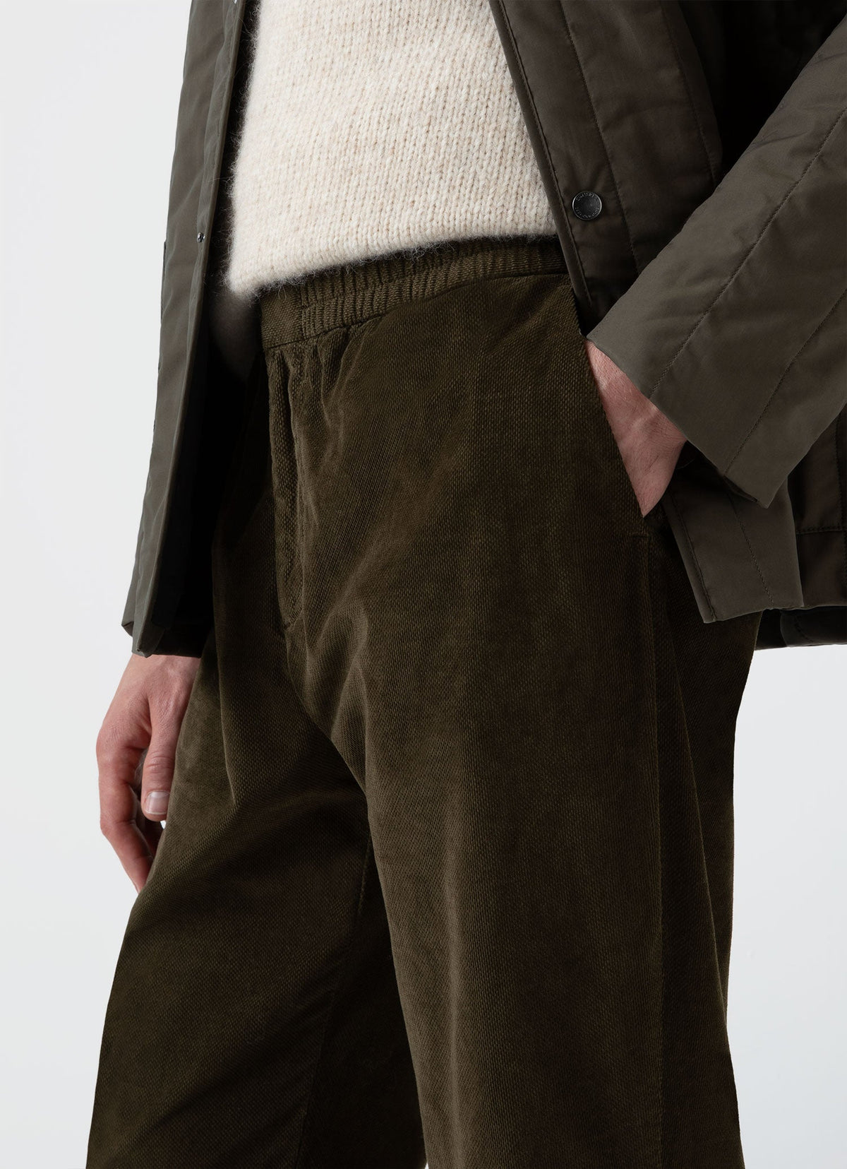 Mens Cellular Cord Drawstring Trouser In Dark Olive Mtrs3079 Gngw