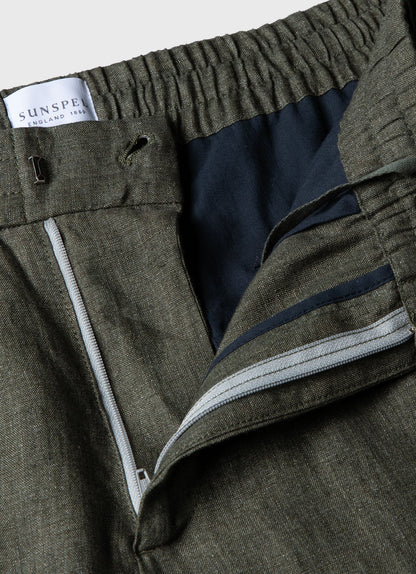 Mens Linen Drawstring Trouser In Light Khaki Mtrs3092 Gnht