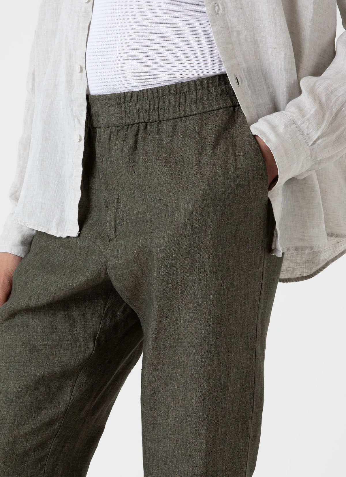 Mens Linen Drawstring Trouser In Light Khaki Mtrs3092 Gnht