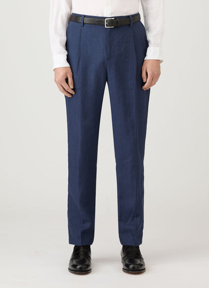 Mens Pleated Linen Trouser In Light Navy Mtrs3115 Buaf