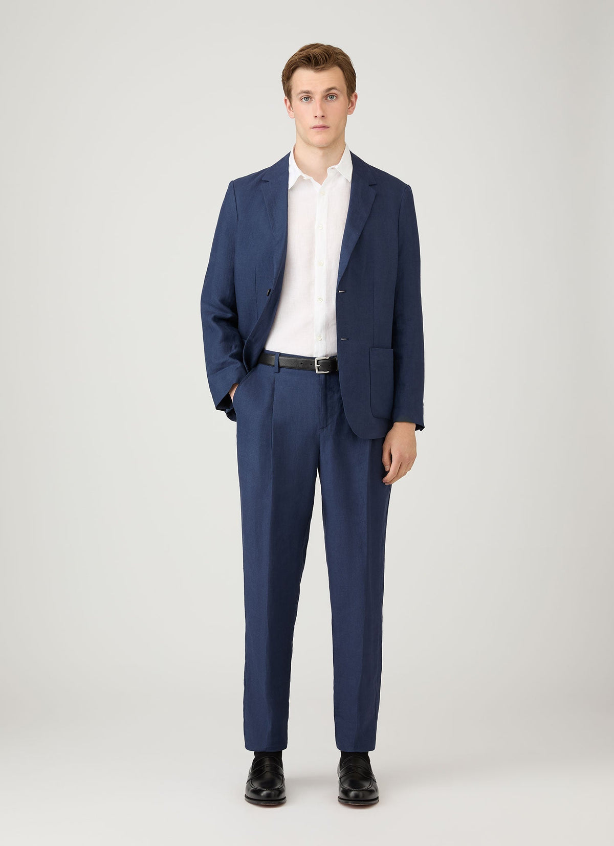Mens Pleated Linen Trouser In Light Navy Mtrs3115 Buaf