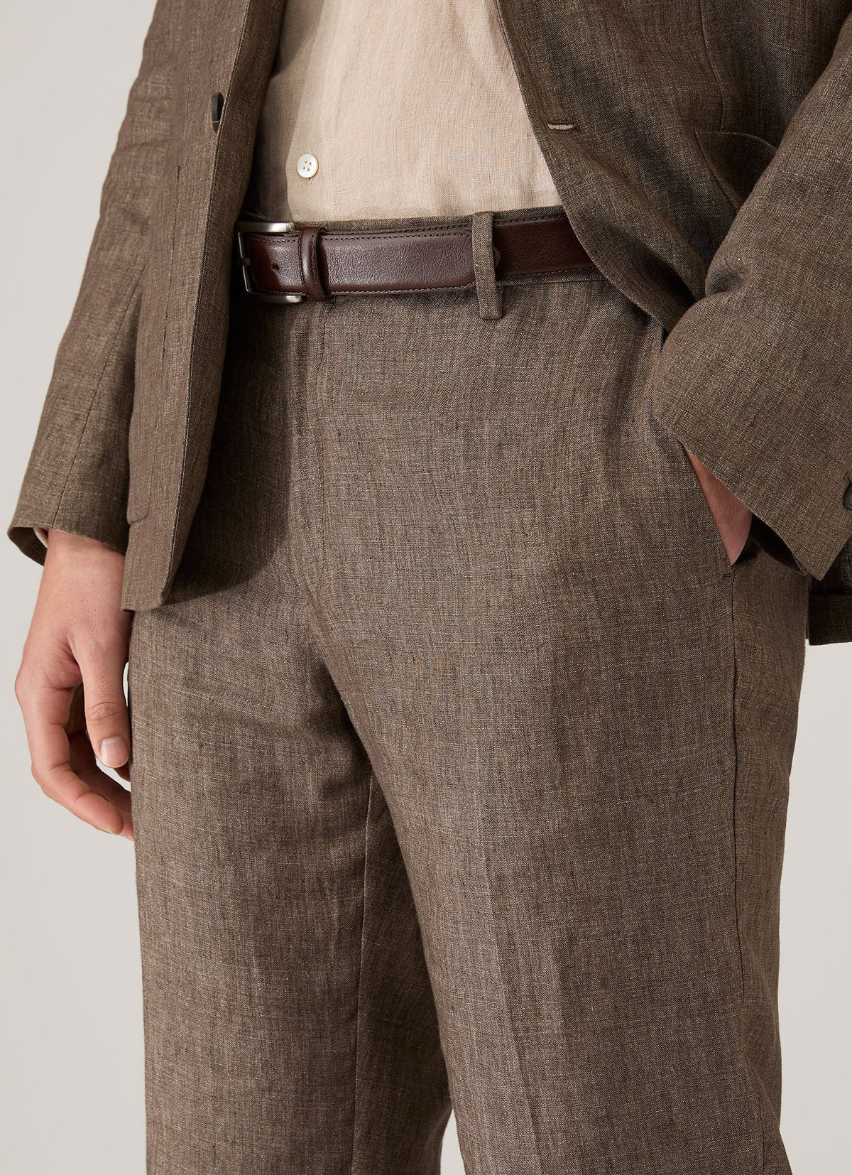 Mens Linen Trouser In Dark Walnut Mtrs3130 Brgw