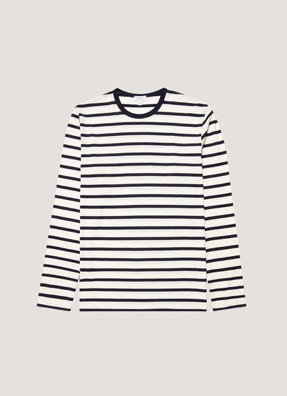 Mens Long Sleeve Classic Tshirt In Ecru Navy Breton Stripe Mtsh0003Brs Stea